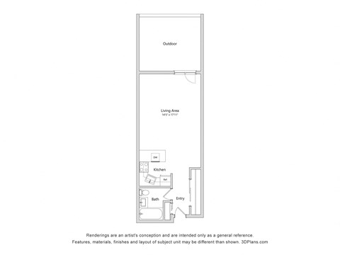 Floor plan for studio, 1 bath, 327 sqft